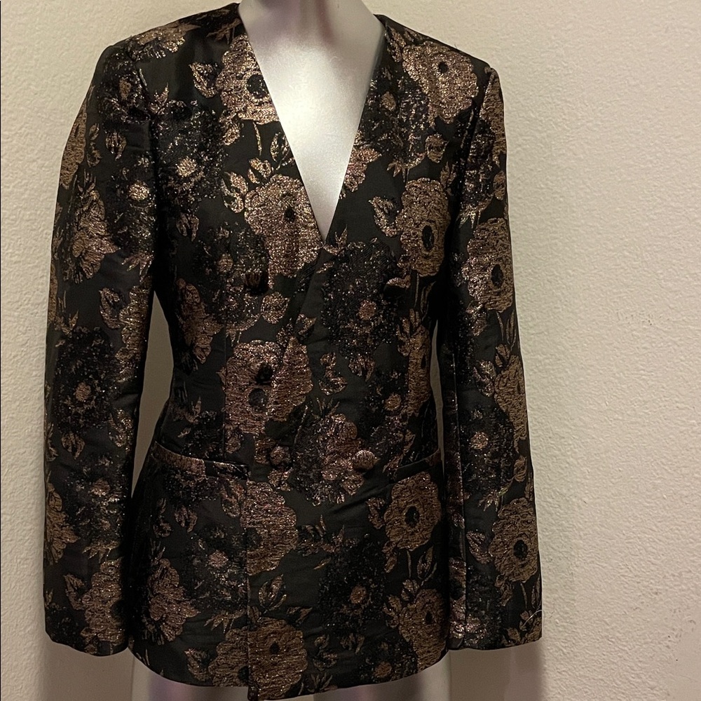 Elegant Black and Gold Floral Women's Blazer